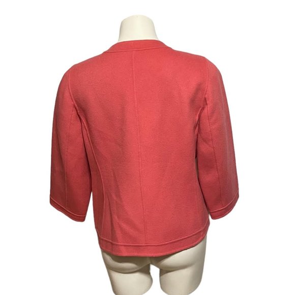 Talbots Petite 14 Petite Salmon Pink Front Snap Closure Ruffle Detail Bl… - Picture 4 of 6